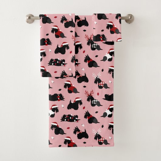 Kerstmis Schotse terrier Pink Bad Handdoek (Insitu)