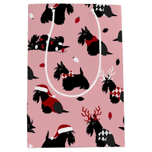 Kerstmis Schotse terrier Pink Medium Cadeauzakje (Voorkant)