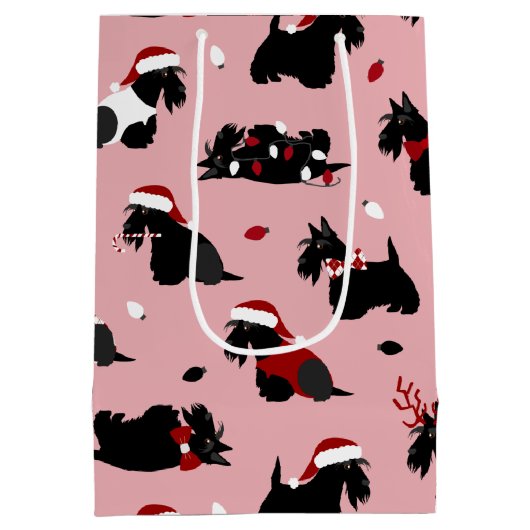 Kerstmis Schotse terrier Pink Medium Cadeauzakje (Achterkant)