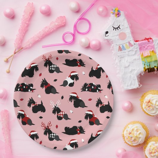 Kerstmis Schotse terrier Pink Papieren Bordje (Feest)