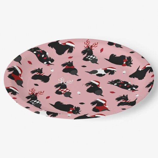 Kerstmis Schotse terrier Pink Papieren Bordje (Gekanteld)