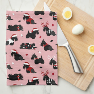 Kerstmis Schotse terrier Pink Theedoek