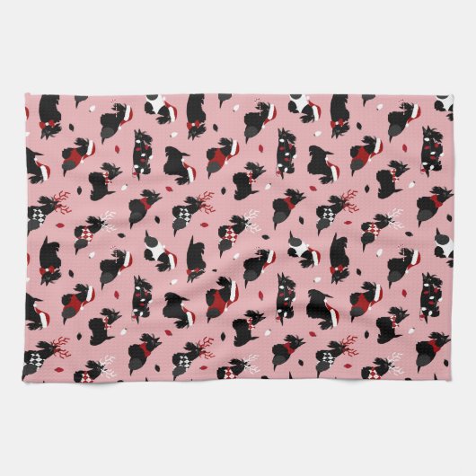 Kerstmis Schotse terrier Pink Theedoek (Horizontaal)