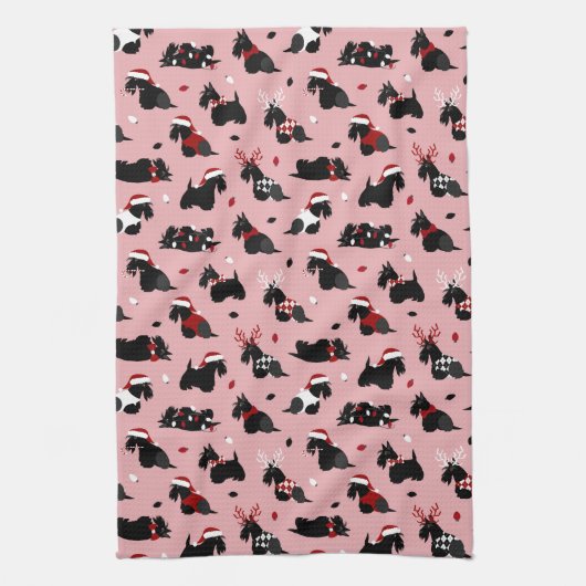 Kerstmis Schotse terrier Pink Theedoek (Verticaal)