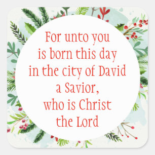 Kerstmis Schrift Lucas 2:11 Waterverf Bloemen Ar Vierkante Sticker