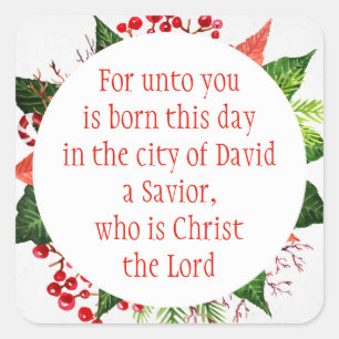 Kerstmis Schrift Lucas 2:11 Waterverf Bloemen Vierkante Sticker
