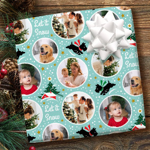 Kerstmis Scottie Hond Familie Foto Collage Mint Cadeaupapier