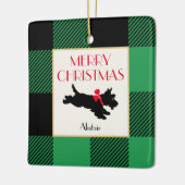 Kerstmis Scottie Hond Foto Buffel Plaid Groen Keramisch Ornament