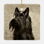 Kerstmis Scottie Hond Foto Buffel Plaid Groen Keramisch Ornament (Achterkant)