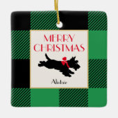 Kerstmis Scottie Hond Foto Buffel Plaid Groen Keramisch Ornament