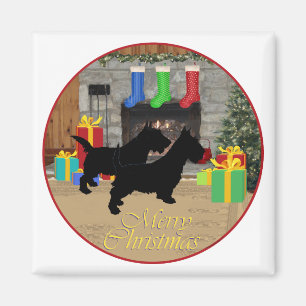 Kerstmis Scotties bij de open haard Magneet