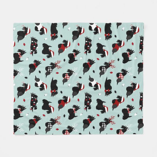 Kerstmis, Scottish Terrier Blue Fleece Deken (Voorkant (Horizontaal))