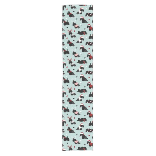 Kerstmis, Scottish Terrier Blue Korte Tafelloper (Voorkant)