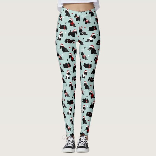 Kerstmis, Scottish Terrier Blue Leggings (Voorkant)