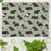 Kerstmis, Scottish Terrier Green Theedoek (Gevouwen)