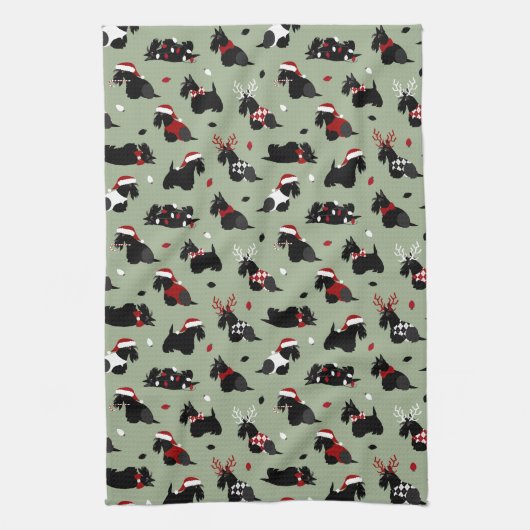 Kerstmis, Scottish Terrier Green Theedoek (Verticaal)