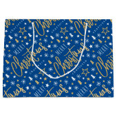 Kerstmis Script Aangepaste Naam Blauw Nepgoud Groot Cadeauzakje (Voorkant)