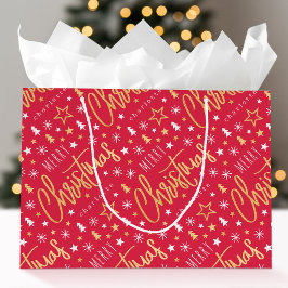 Kerstmis Script Aangepaste Naam Rood Nep Goud Groot Cadeauzakje