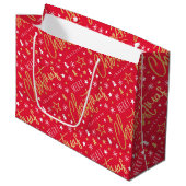 Kerstmis Script Aangepaste Naam Rood Nep Goud Groot Cadeauzakje (Voorkant Gekanteld)