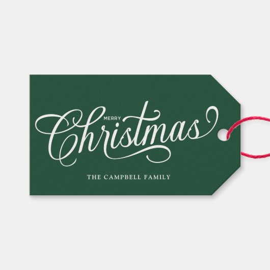Kerstmis Script Bosgroen Cadeaulabel (Voorkant (Horizontaal))