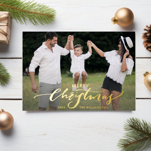 Kerstmis Script Calligraphy 2 foto's Goud Folie Uitnodiging
