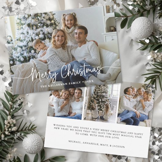 Kerstmis Script Elegante Foto Feestdagenkaart