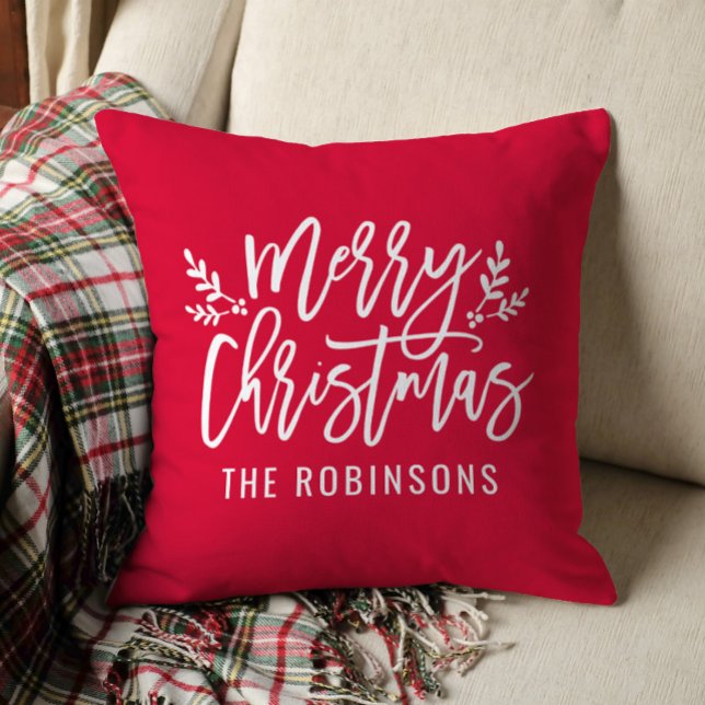 Kerstmis Script Familie Naam Rood Kussen (Creator heeft geüpload)
