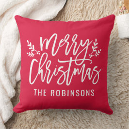 Kerstmis Script Familie Naam Rood Kussen
