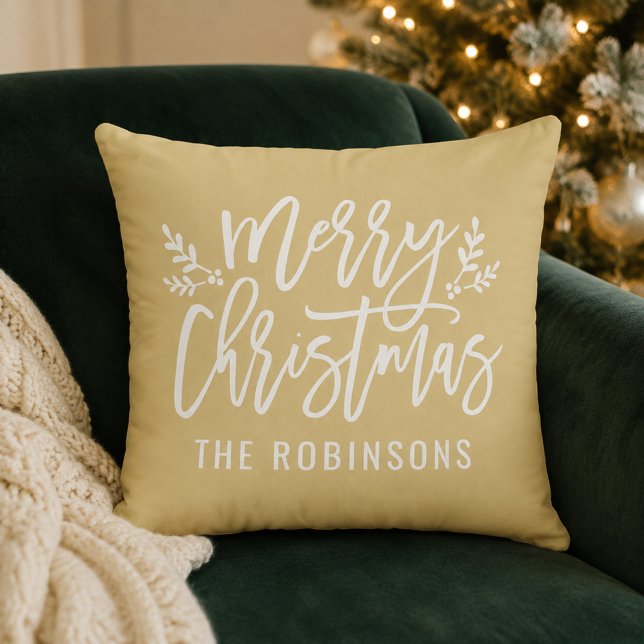 Kerstmis Script Familie Naam Tan Goud Kussen (Creator heeft geüpload)