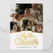 Kerstmis Script Foto Collage Folie Feestdagenkaart (Voorkant)