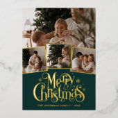 Kerstmis Script Foto Collage Folie Feestdagenkaart (Voorkant)