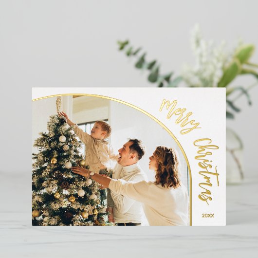 Kerstmis Script Foto Folie Feestdagenkaart (Staand Voorkant)