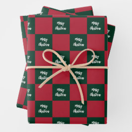 Kerstmis Script Groen en Rood Schaakbord Inpakpapier Vel