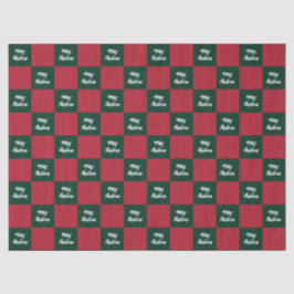 Kerstmis Script Groen en Rood Schachbord Tissuepapier