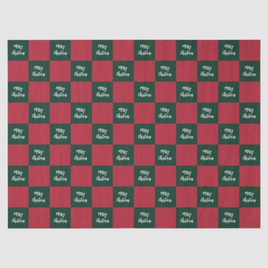 Kerstmis Script Groen en Rood Schachbord Tissuepapier (Voorkant)