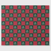 Kerstmis Script Groen en Rood Schachbrett Cadeaupapier (Vlak)