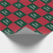 Kerstmis Script Groen en Rood Schachbrett Cadeaupapier (Hoek)