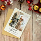 Kerstmis Script Groene Plaid Tartan Foto  Feestdagenkaart