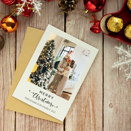 Kerstmis Script Groene Plaid Tartan Foto  Feestdagenkaart