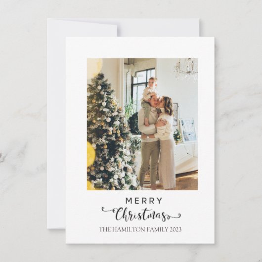 Kerstmis Script Groene Plaid Tartan Foto  Feestdagenkaart (Voorkant)