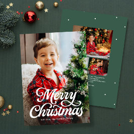 Kerstmis script klassieke groene foto feestdagenkaart