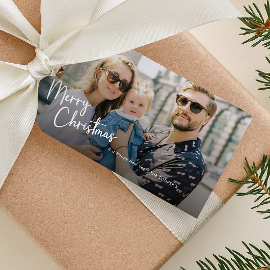 Kerstmis Script Lettering 2 Foto Cadeaulabel