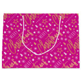 Kerstmis Script Naam Roze Nep Goud Groot Cadeauzakje (Voorkant)