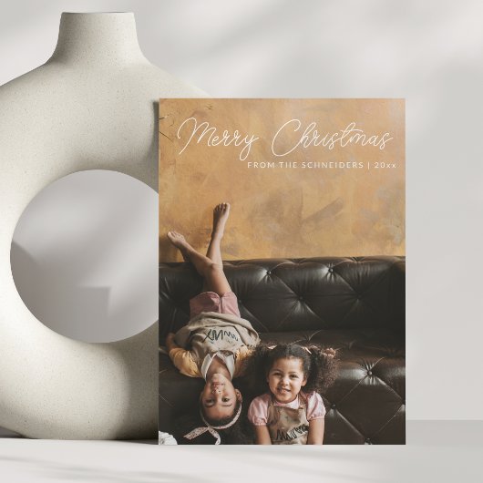 Kerstmis Script Overlay Verticale Foto Feestdagenkaart