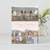 Kerstmis Script Peach Multi Foto Feestdagenkaart (Staand voorkant)