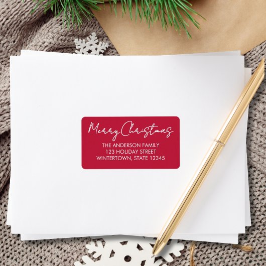 Kerstmis Script Rode Retouradres Etiket