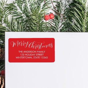 Kerstmis Script Rode Retouradres Etiket