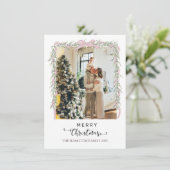 Kerstmis Script Roze Strik Foto  Feestdagenkaart (Staand voorkant)