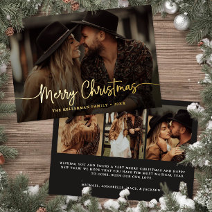 Kerstmis Script Rustieke Elegante Foto Goud Folie Feestdagenkaart