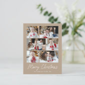 Kerstmis Script Taupe 6 Foto Collage Feestdagenkaart (Staand voorkant)